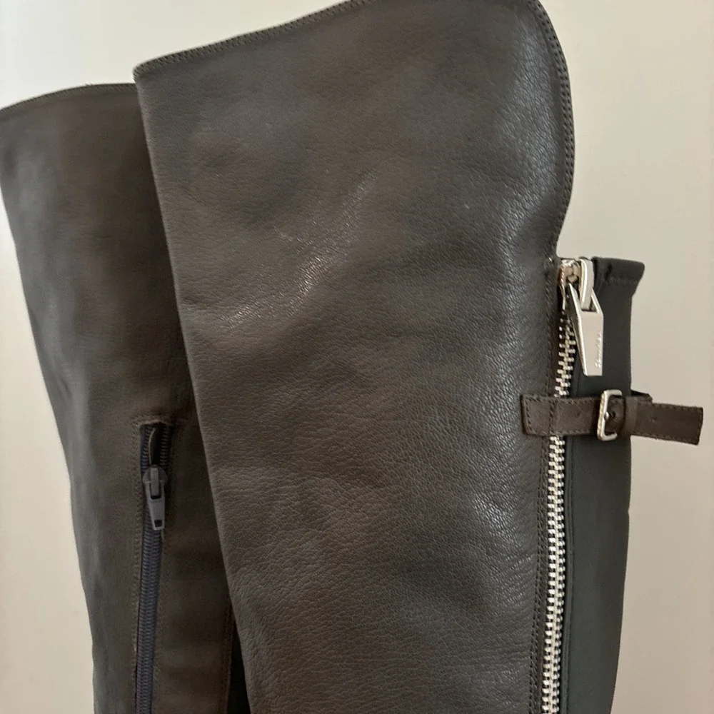 Women's Gray Leather Calvin Klein Over The Knee Boots Size 9